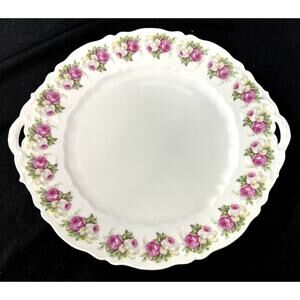 Carl Tielsch German Round Porcelain Serving Dish Flowers Double Handled, 10"